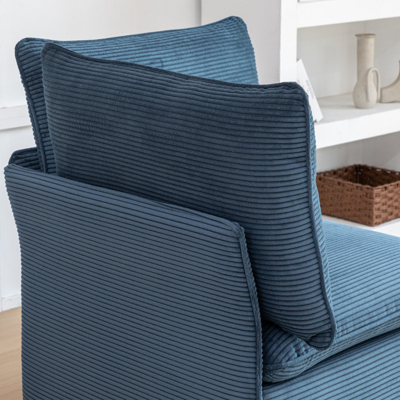 Chaise de coin en velours côtelé Hepworth avec deux coussins, Velours côtelé bleu