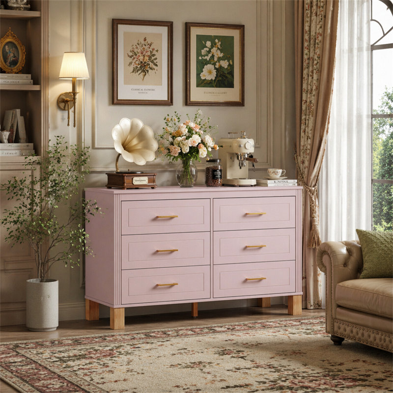 Commode double 6 tiroirs, Pink