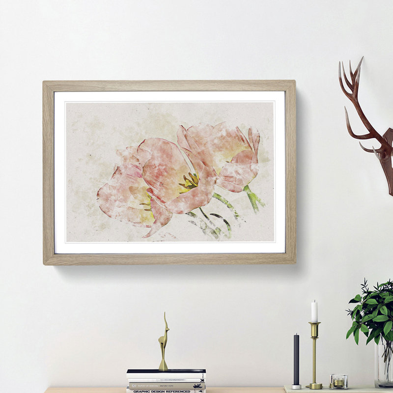 Pink Tulip Art - Framed Print, 62cm H x 87cm W x 2cm D, Oak Framed