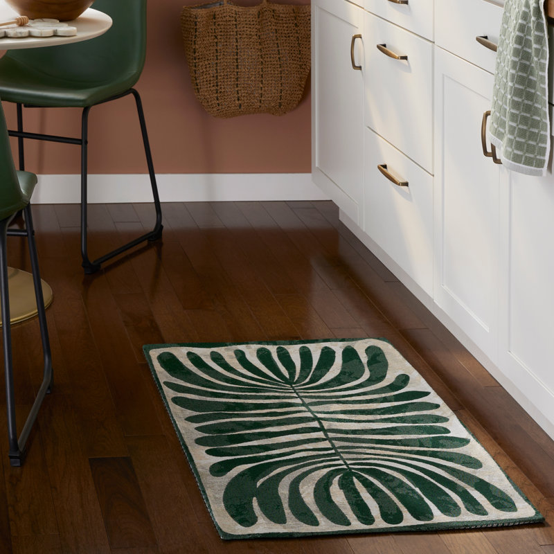TOWN & COUNTRY Luxe Livie Matisse Cutout Everwash Non-Slip Backing Washable Multi-Use Kitchen Mat, Green