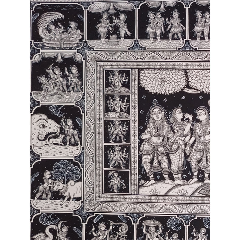 Vue de la célébration avec Gopis | Aquarelle sur feuille faite à la main | Par Jayadev Moharana