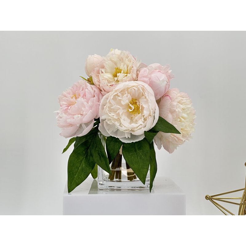Peony Floral Arrangement, Artificial Faux Centerpiece, Light Pink