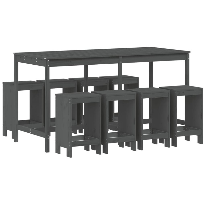 Azury Brayden Studio Bar Set with Wood Frame and Solid Wood Outer Material, Grey