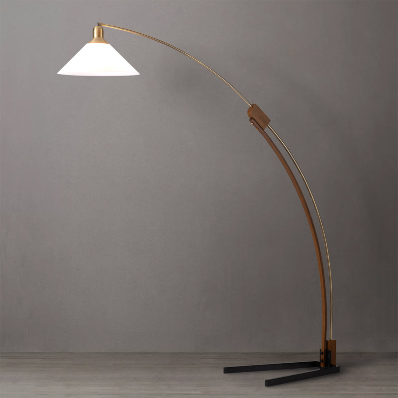 Lampe sur pied Melmar - laiton vieilli et noyer, gradateur, base en V