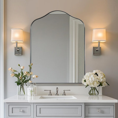 Aremi Contemporary Scalloped Arch Top Bathroom Vanity Mirror | Stainless Steel Frame