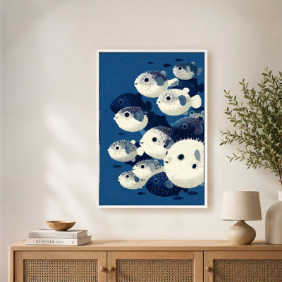 School of Pufferfish, art mural sur toile flottante, prêt à être suspendu