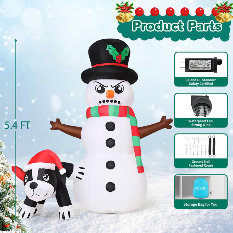 Christmas Inflatables 5.4 Ft Christmas Snowman Inflatables With Peeing Dog