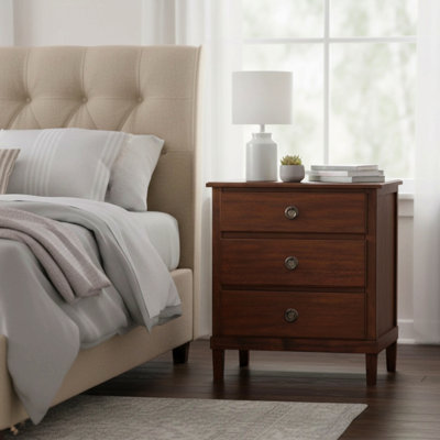 Table de chevet brune à 3 tiroirs pour chambre à coucher