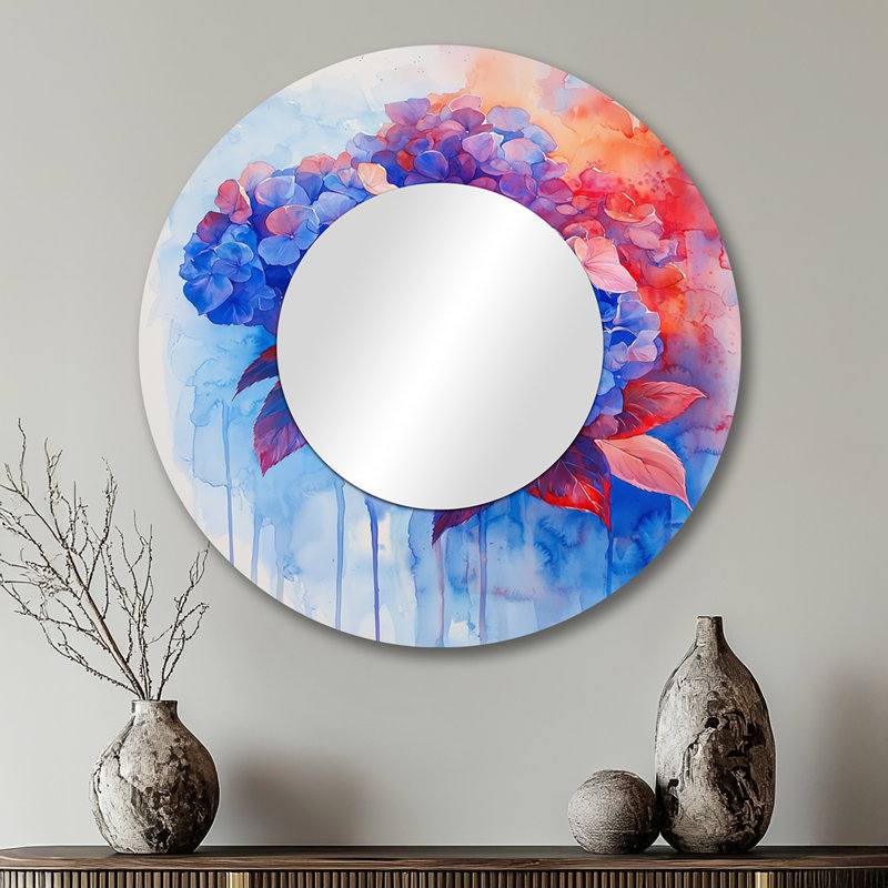Hortensia bleu et rouge dans un style hortensia de style graffiti I - décoration murale miroir traditionnel - imprimé sur métal