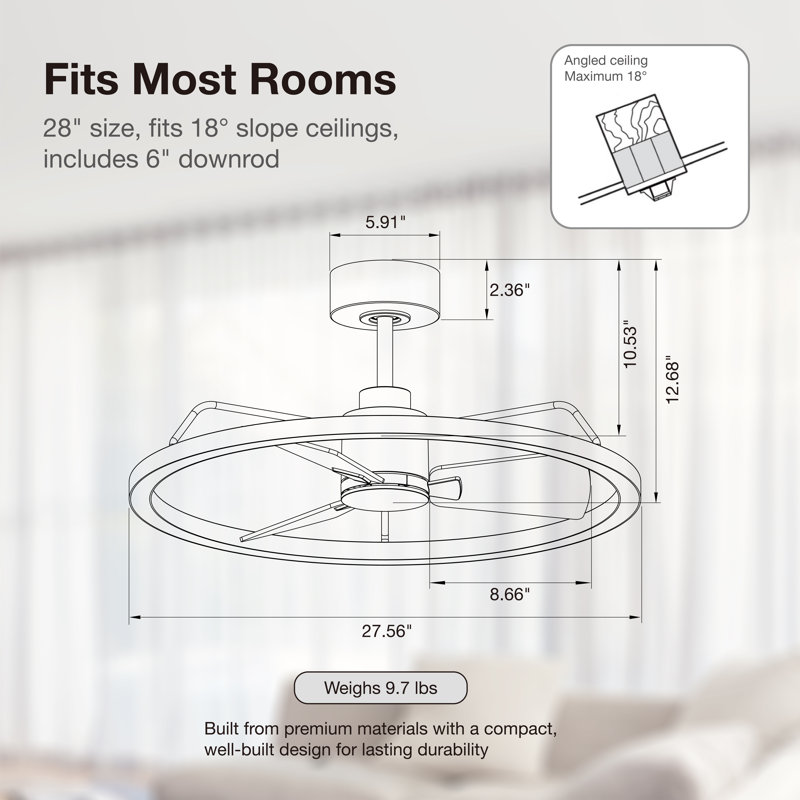 Ventilateur de plafond de 71 cm avec lumière et télécommande, ventilateur de plafond moderne noir à DEL pour chambre à coucher, moteur à courant continu écoénergétique, ventilateur moderne