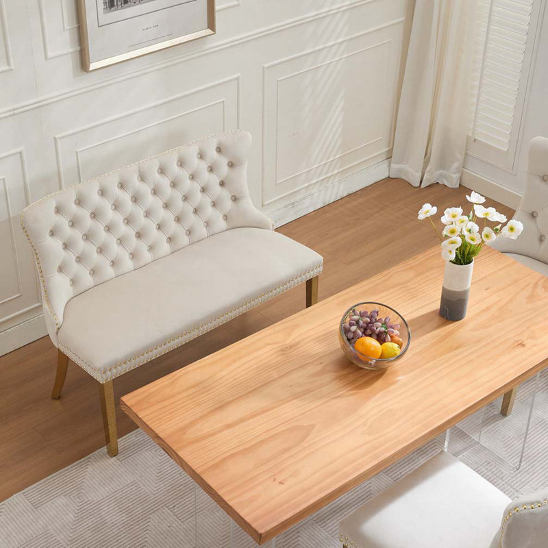 Banc en velours pour causeuse double, Doré, Beige