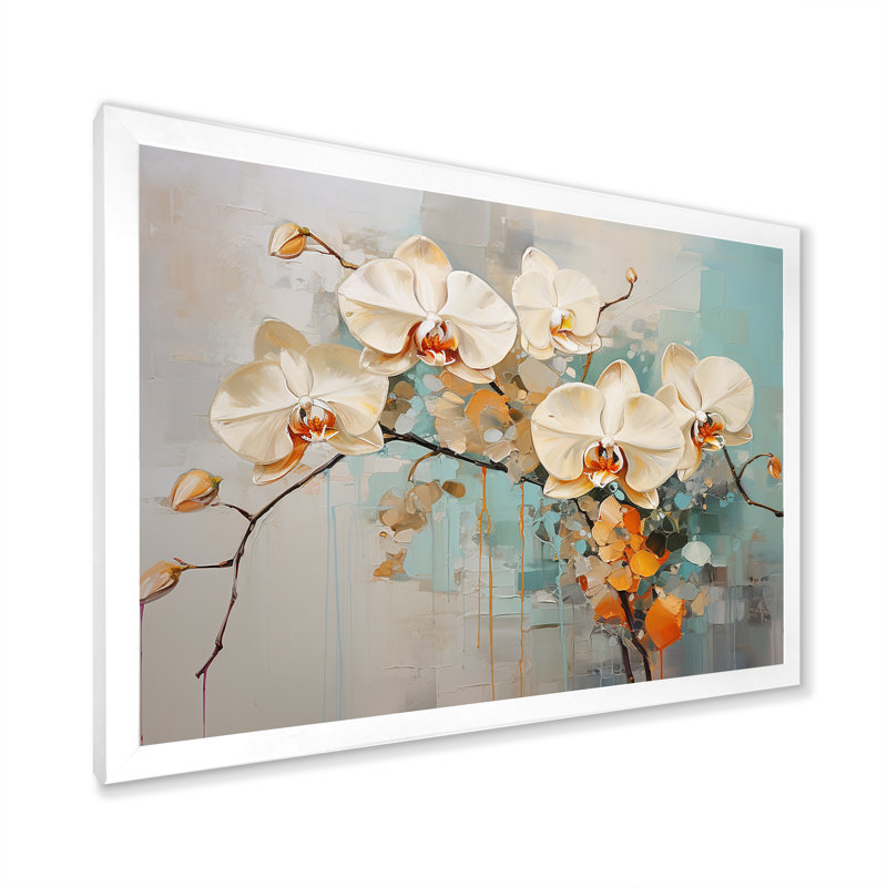 Orchidées beiges tranquillité sur toile, H 24 po x l 32 po x P 1 po, Cadre simple blanc
