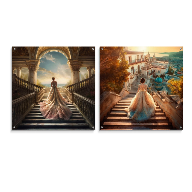 «Dreamy Wedding Day I - Woman», ensemble de 2 verres muraux en acrylique, H 36 po x l 73 po