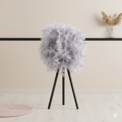 Lampe de table moderne en métal 20,5 po à abat-jour plume gris doux