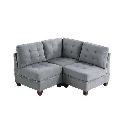 Gray Modular 3Pc With Airy Fabric & Solid Wood Frame Chair Cushion