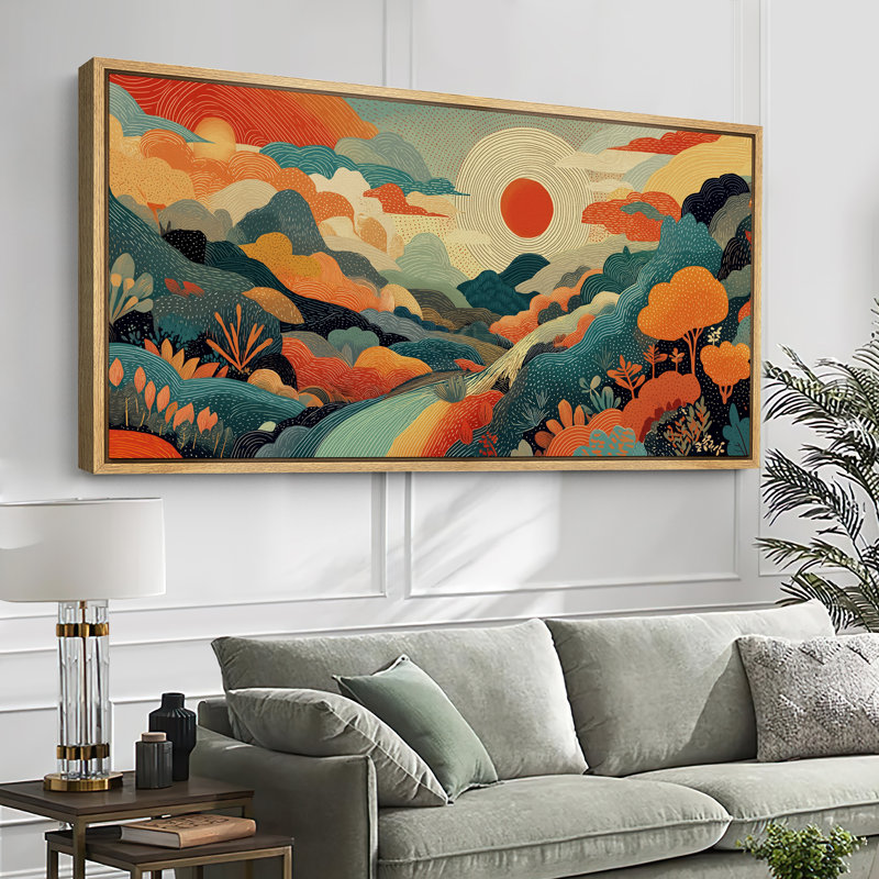 "Colorful Abstract Landscape Illustration" - très grande impression sur toile encadrée, H 30 po x l 60 po x P 1,5 po