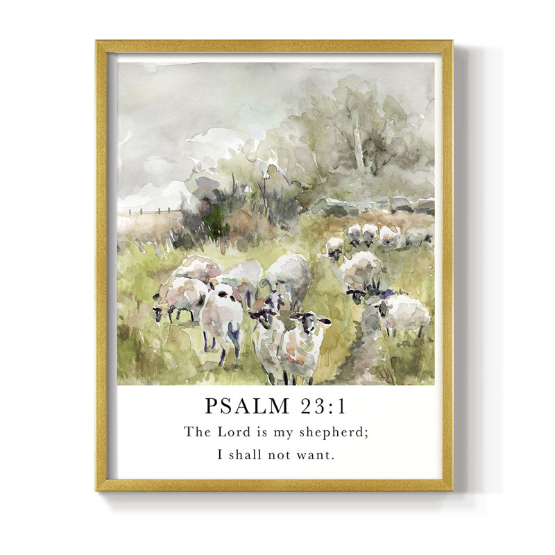 Psaume 23: 1, reproduction encadrée - bois massif, H 11 po x l 9 po, Doré