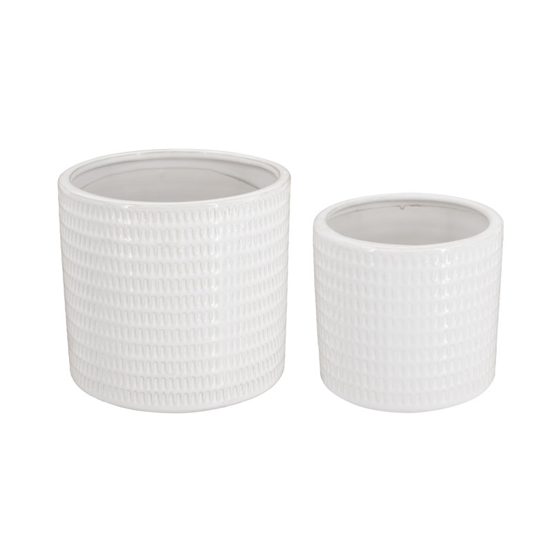 Jardinière en céramique blanche texturée S / 2 L: P 7 x 6,7 po