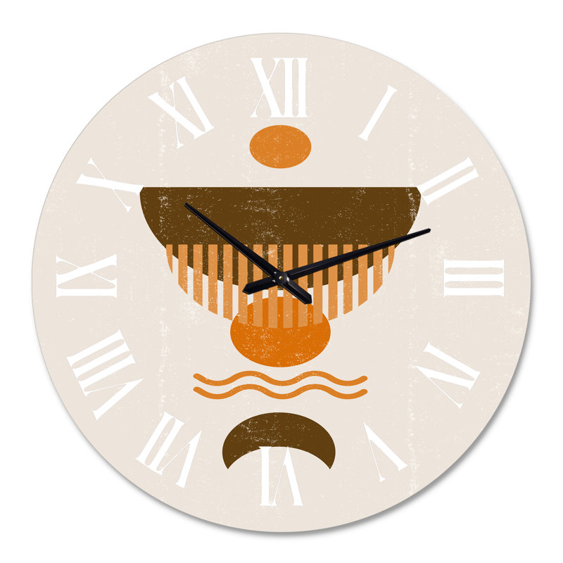 Abstrait abstrait soleil orange minimal et lune brune - horloge murale moderne, Grand