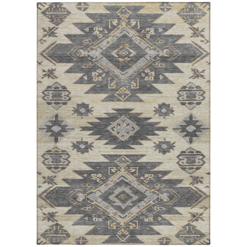 Tapis extérieur lavable tribal beige et gris 3 pi x 5 pi