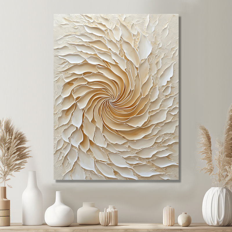 Beige Radiant Swirl Vortex II - Botanicals Metal Wall Art Decor, Modern Metal Print, 32" H x 24" W x 0.84" D