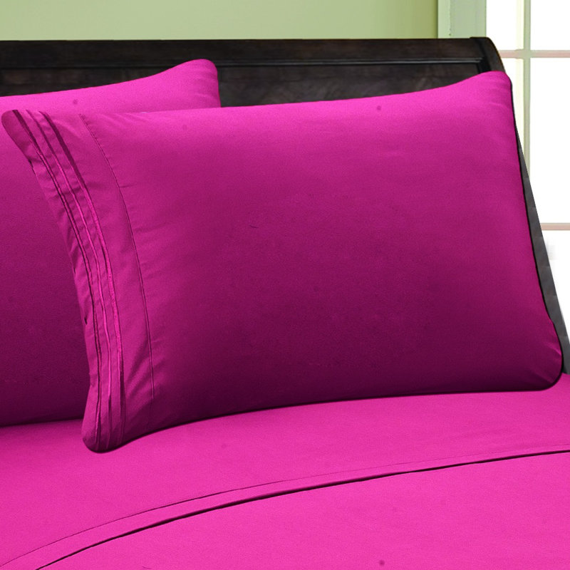  Embossed Stripe Brushed Microfiber Pillowcase Set, Hot Pink, King Pillowcase