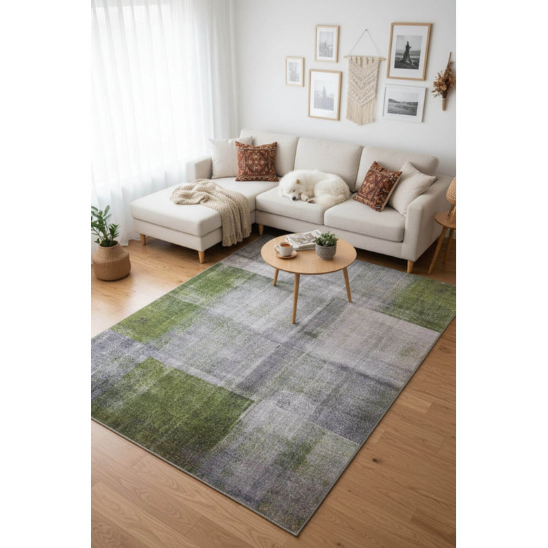Tapis décoratif rayé gris et vert, Rectangle 3 pi 10 po x 5 pi 3 po
