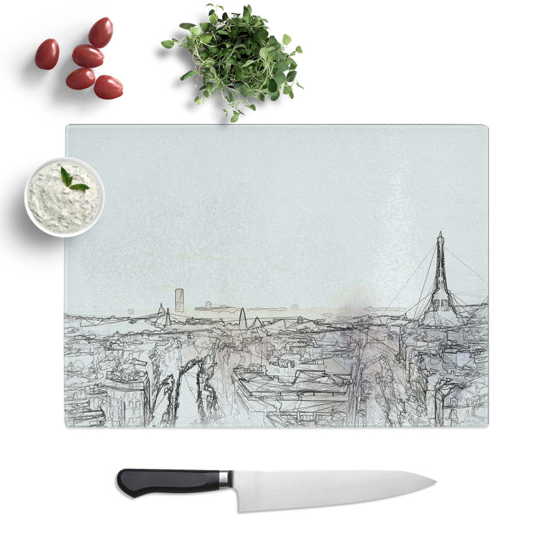 Tempered Glass Sunlight over the Paris Skyline Chopping Board, 39 cm W x 28.5 cm L