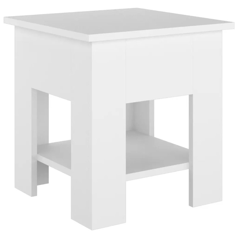 Glass End Table with Storage, White, 15.7" x 15.7" x 16.5"