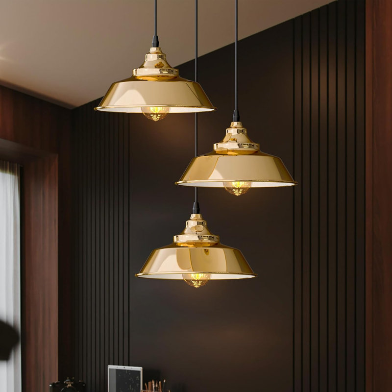 3 - Light Satin Nickel Cone Pendant, French Gold