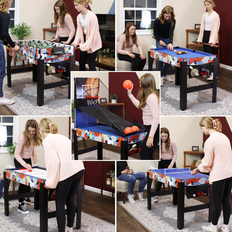Multicolor 45-Inch 5-in-1 Multi-Game Table with Billiards, Foosball, Ping Pong, Hockey, and Basketball