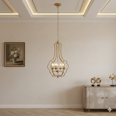 Lustre suspendu en métal avec quatre lumières et une chaîne réglable, adapté aux cuisines, salles à manger, foyers et halls d'entrée (ampoules non incluses).