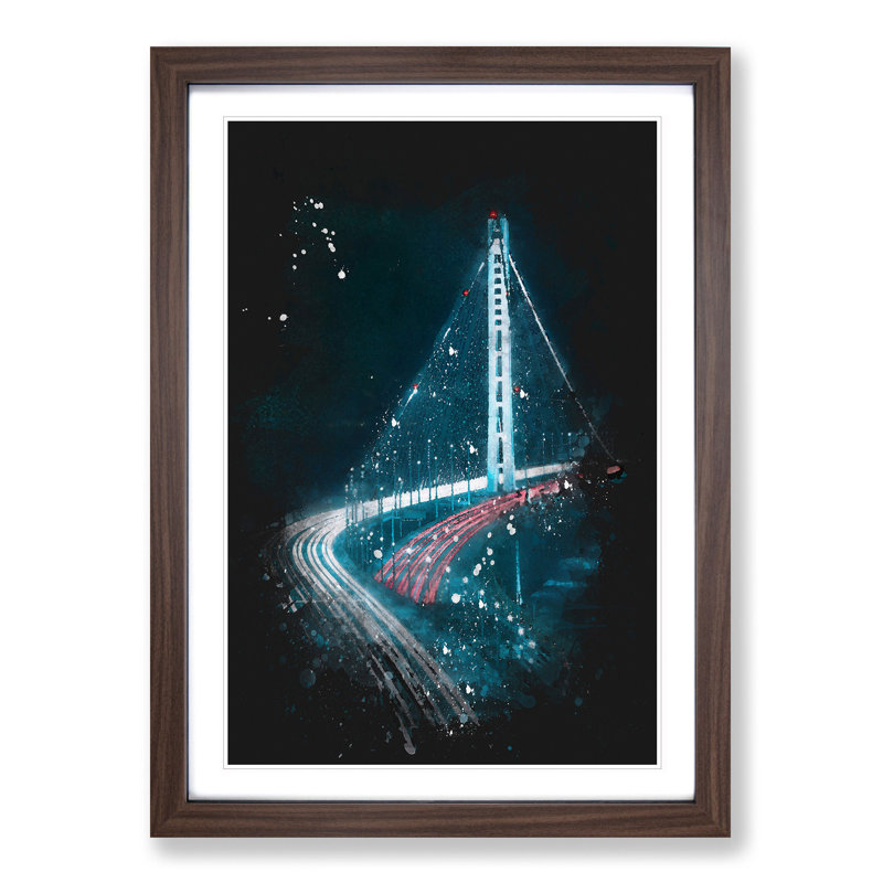 Oakland Bay Bridge in San Francisco - Picture Frame Graphic Art Print, 87cm H x 62cm W x 2cm D, Walnut Framed