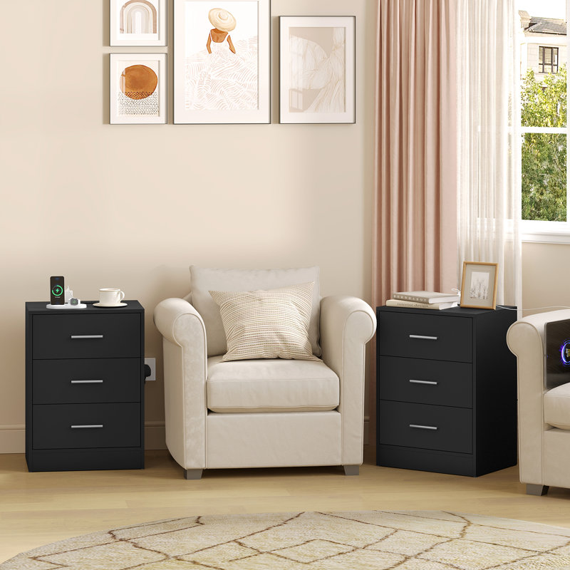39cm W Bedside Table, Black