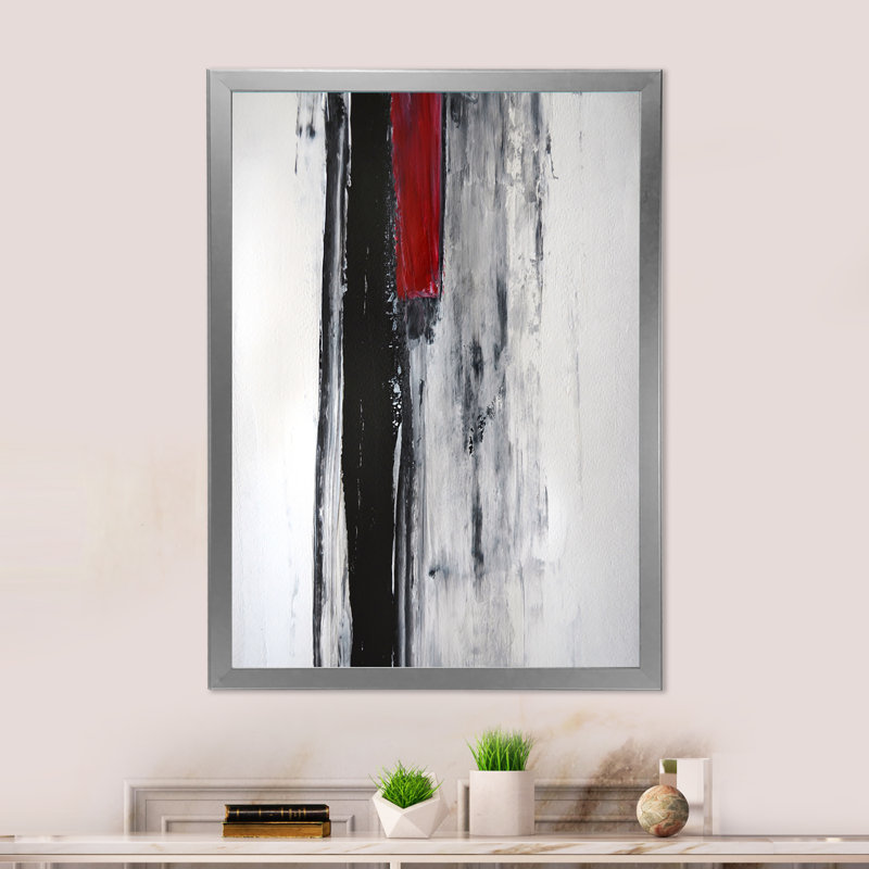 Art abstrait sur toile, reproduction d'art moderne noir et rouge - noir rencontre l'art abstrait rouge, Cadre photo argenté