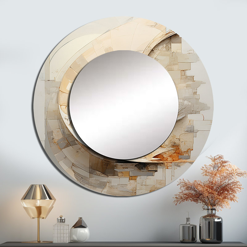 Abstrait escargots Nautilus I - miroir décoratif Nautilus, miroir mural rond beige, impression d'art en métal, 36 po x 36 po