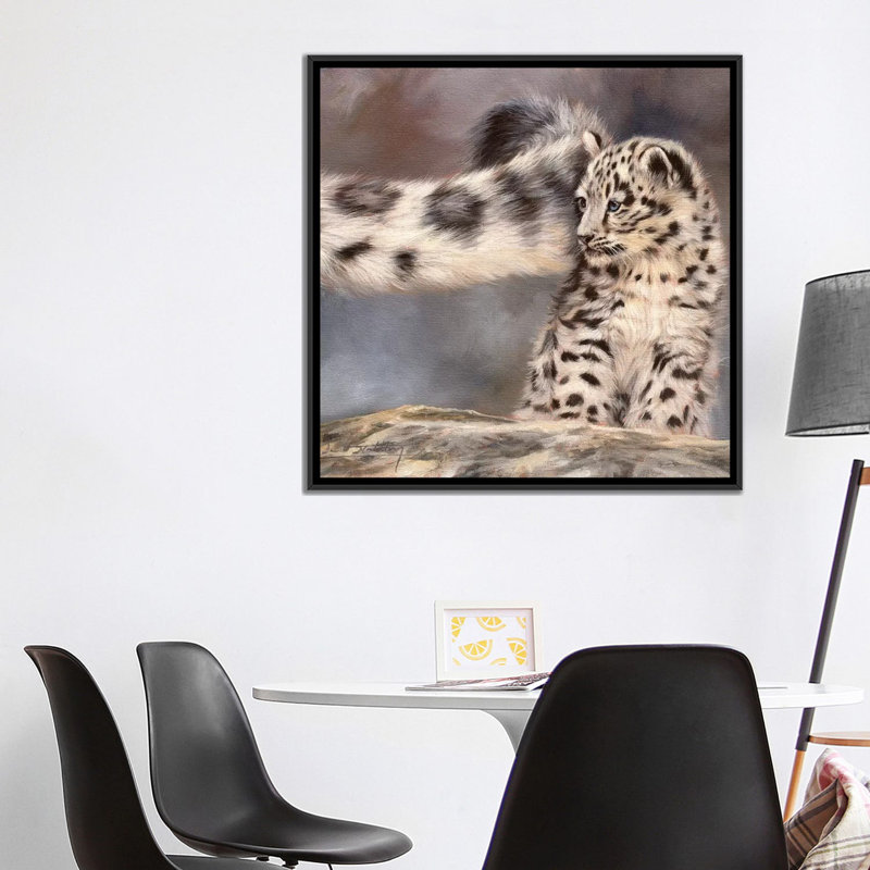 « side balay snow leopard cub », impression sur toile, H 18 po x l 18 po x P 1,5 po, Toile avec cadre noir, Pas de tapis