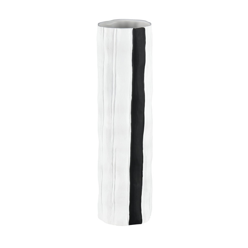 Clark Vase - Striped Black, 15.25" H x 4.25" W x 4.25" D, Matte White, Striped