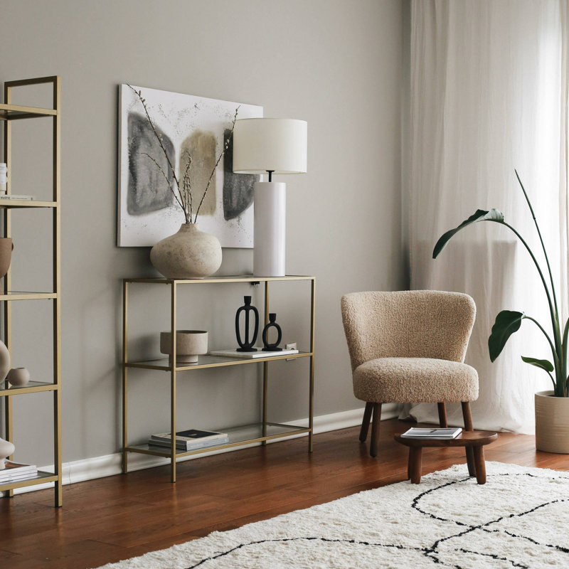 Aariyana 100cm W Glass Shelving Unit, Clear/Gold