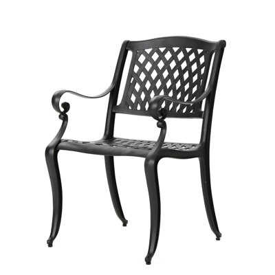 2 chaises de salle à manger en fonte d'aluminium - Assise en maille noire, robustes, pour terrasse, jardin, etc.