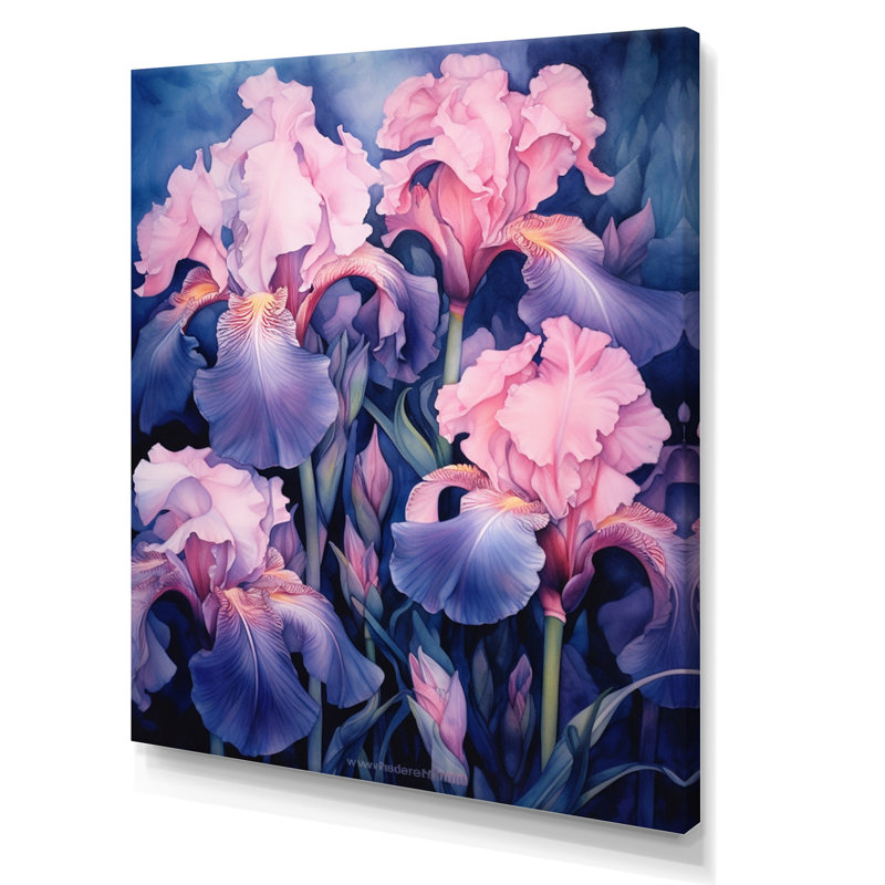 «Pink Blue Iris Petals II», reproduction sur toile, H 40 po x l 30 po x P 1,5 po, Toile tendue