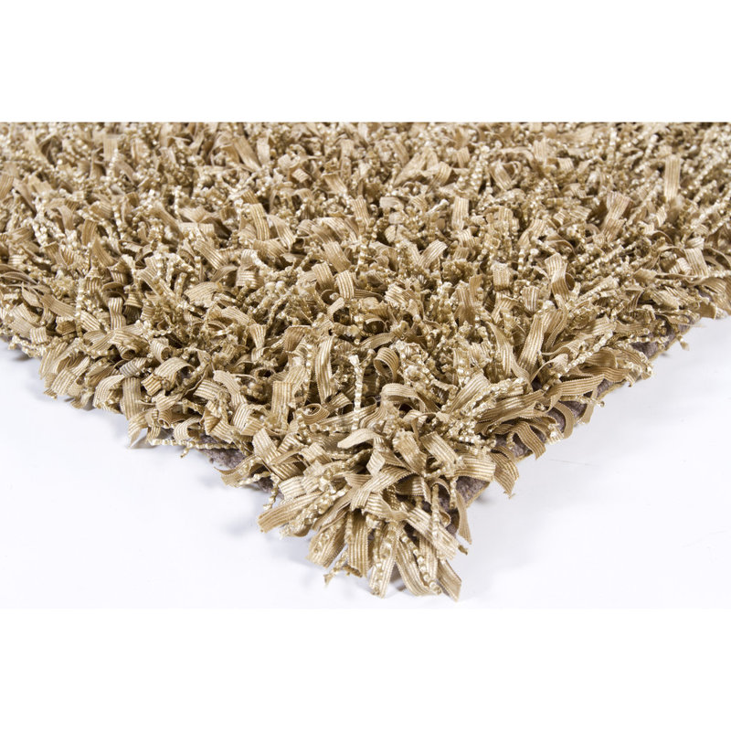 Tapis à poils longs en polyester tissé à la main Lydia, Rectangulaire 9 pi x 13 pi, Brun/brun clair