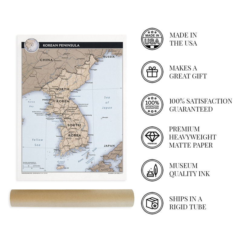" 2011 Korean Peninsula Map Poster;2011 Korean Peninsula Map Poster ", 36" H x 24" W