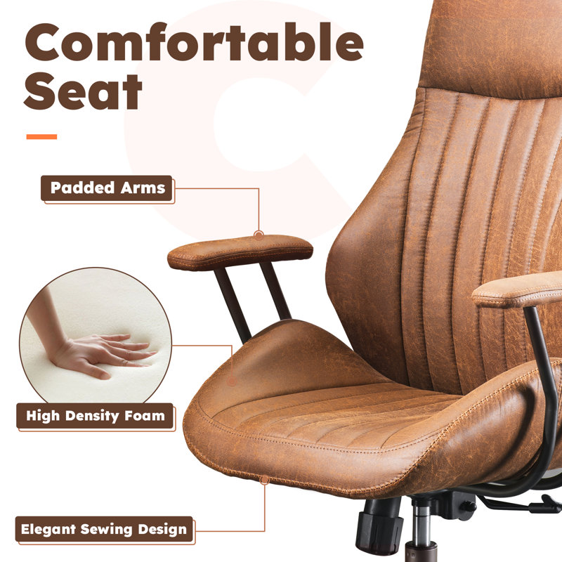 Viola High Back Swivel Ergonomic Executive Chair with Pad arms, Brown