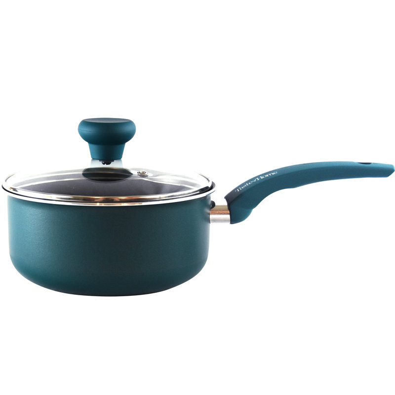 Sea Green Non-Stick Aluminum Saucepan with Glass Lid