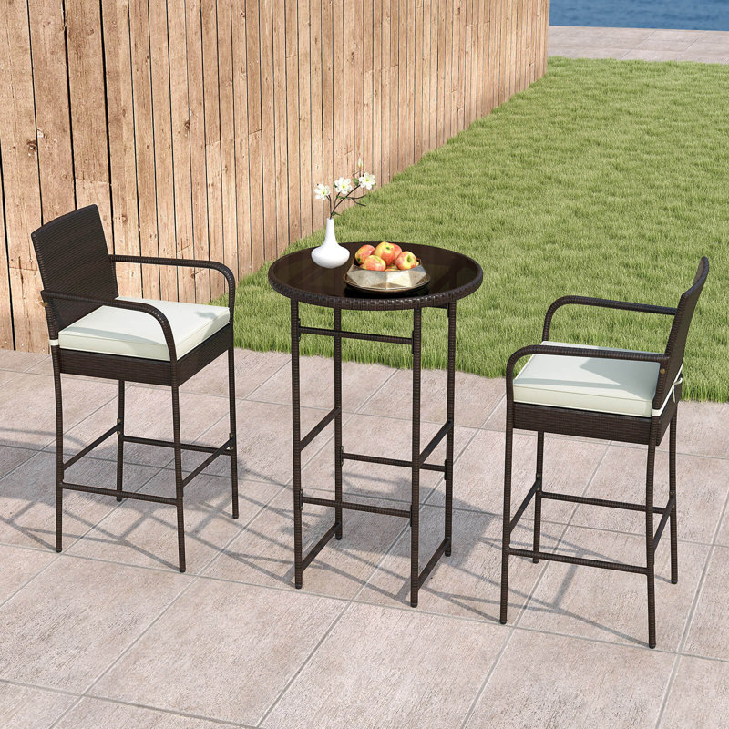 Ensemble de bar 3 pièces pour l'extérieur avec table en verre