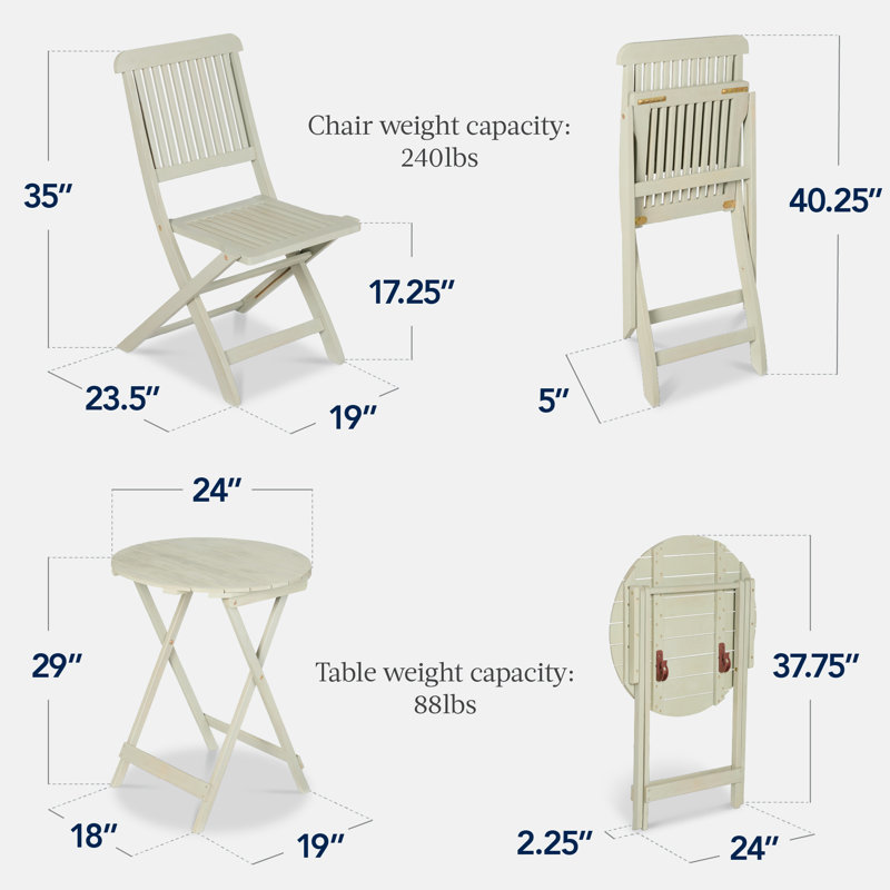  3-Piece Acacia Wood Bistro Set, Folding Patio Furniture W/ 2 Chairs, Table - Sage Green, Green
