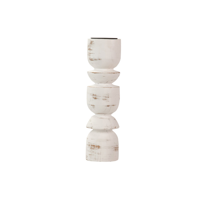 Wood Tabletop Candlestick, White