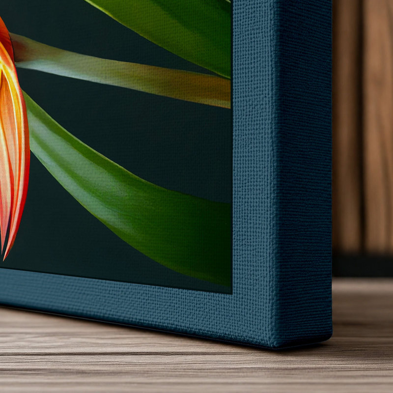 Birds of Paradise Botanical 1 Piece Wrapped Canvas Wall Art, 30x20 - 76.2 x 50.8 cm, Teal Border