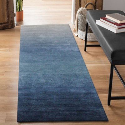 Tapis bleu en laine tissé à la main Wilfredo